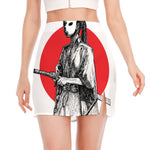 Japanese Samurai Girl Print Side Slit Mini Skirt