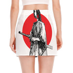 Japanese Samurai Girl Print Side Slit Mini Skirt