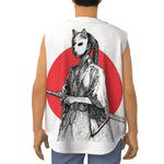 Japanese Samurai Girl Print Sleeveless Baseball Jersey