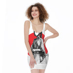 Japanese Samurai Girl Print Sleeveless Bodycon Dress