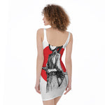 Japanese Samurai Girl Print Sleeveless Bodycon Dress