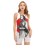 Japanese Samurai Girl Print Sleeveless One Piece Swimsuit