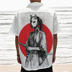 Japanese Samurai Girl Print Textured Short Sleeve Shirt