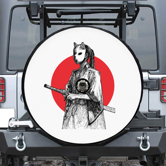 Japanese Samurai Girl Print Tire Cover With Camera Hole