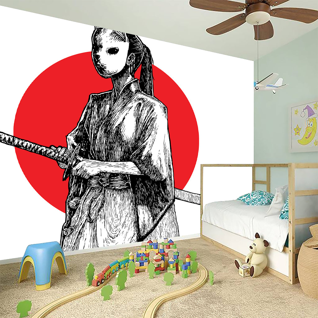 Japanese Samurai Girl Print Wall Sticker