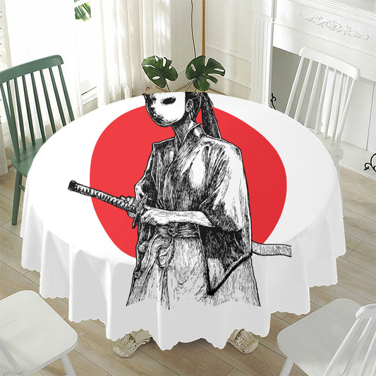 Japanese Samurai Girl Print Waterproof Round Tablecloth