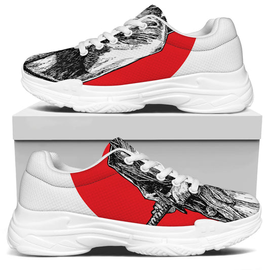 Japanese Samurai Girl Print White Chunky Shoes