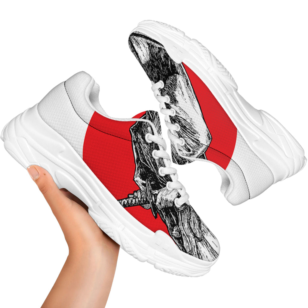 Japanese Samurai Girl Print White Chunky Shoes
