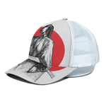 Japanese Samurai Girl Print White Mesh Trucker Cap