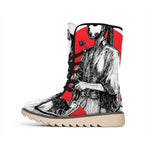 Japanese Samurai Girl Print Winter Boots