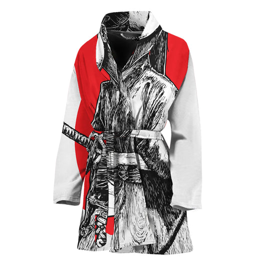 Japanese Samurai Girl Print Women's Bathrobe