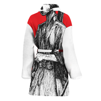 Japanese Samurai Girl Print Women's Bathrobe