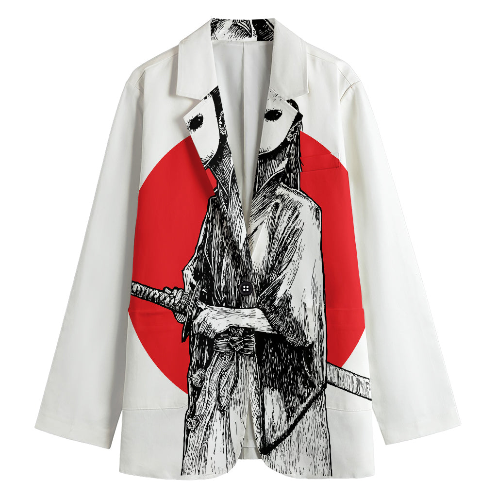 Japanese Samurai Girl Print Women's Cotton Blazer