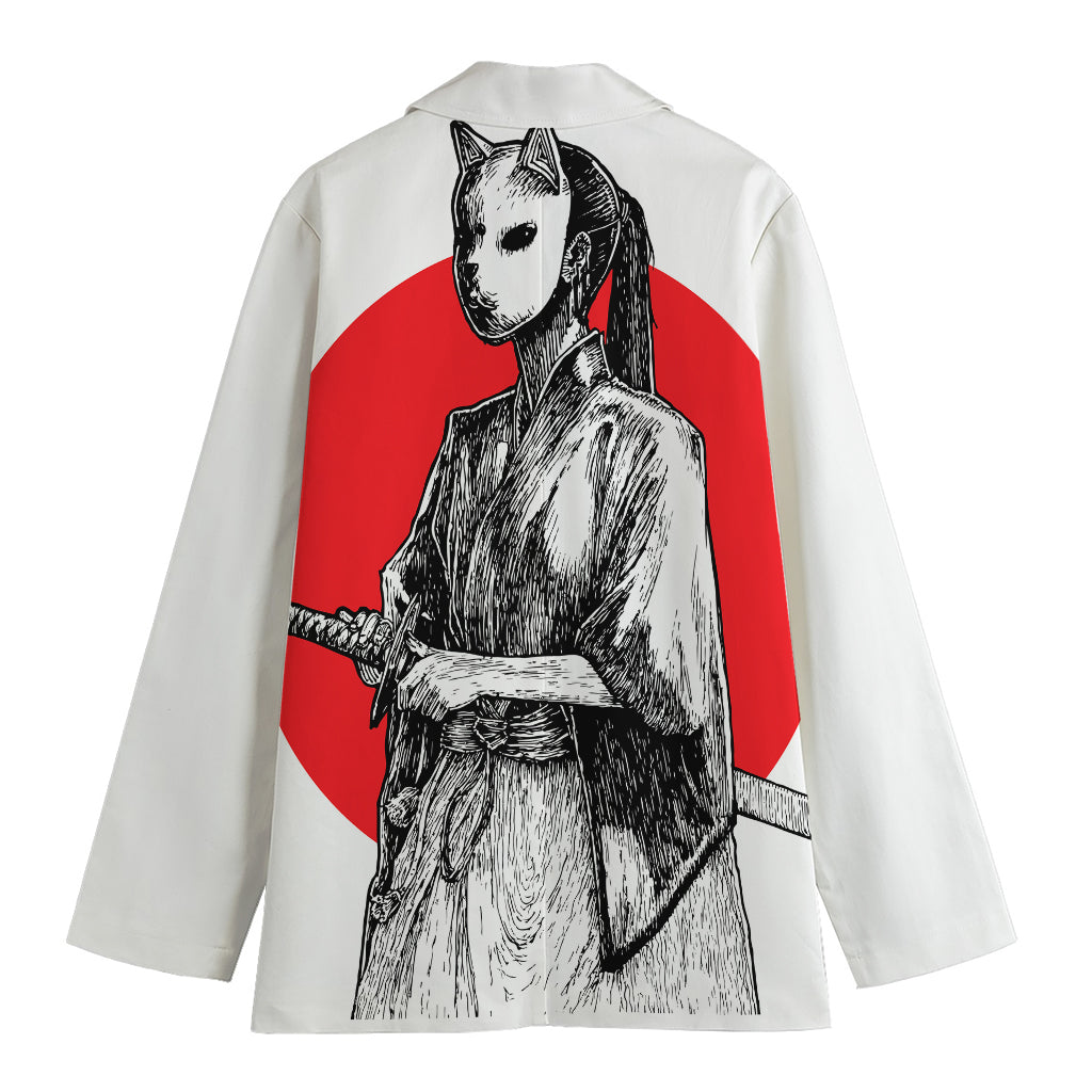 Japanese Samurai Girl Print Women's Cotton Blazer