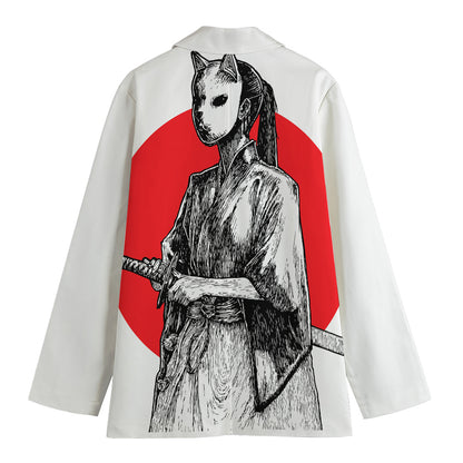 Japanese Samurai Girl Print Women's Cotton Blazer