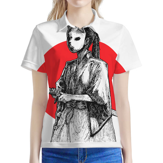 Japanese Samurai Girl Print Women's Polo Shirt