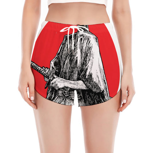 Japanese Samurai Girl Print Women's Split Running Shorts