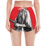 Japanese Samurai Girl Print Women's Split Running Shorts