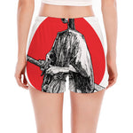 Japanese Samurai Girl Print Women's Split Running Shorts