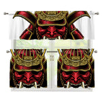 Japanese Samurai Helmet Print 3 Piece Kitchen Curtains