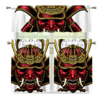 Japanese Samurai Helmet Print 3 Piece Kitchen Curtains