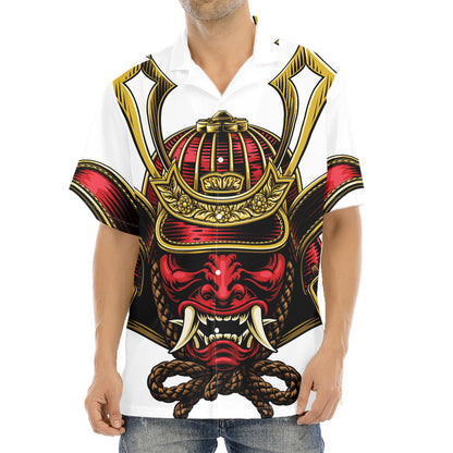 Japanese Samurai Helmet Print Aloha Shirt