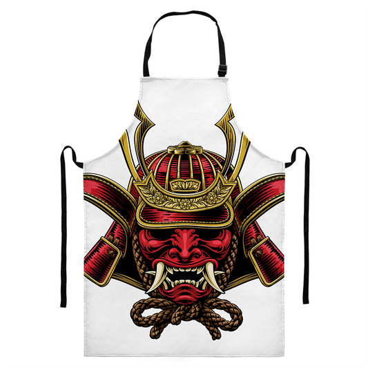 Japanese Samurai Helmet Print Bib Apron With Pocket
