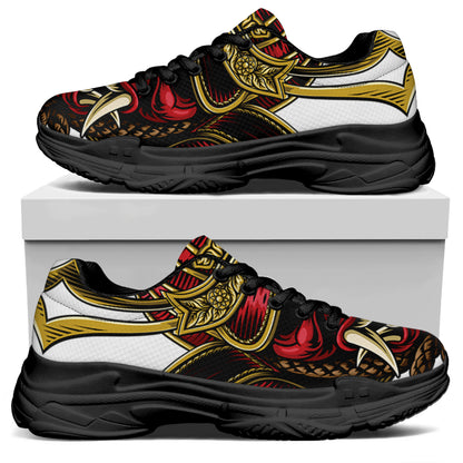 Japanese Samurai Helmet Print Black Chunky Shoes