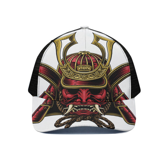 Japanese Samurai Helmet Print Black Mesh Trucker Cap