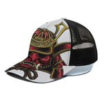 Japanese Samurai Helmet Print Black Mesh Trucker Cap