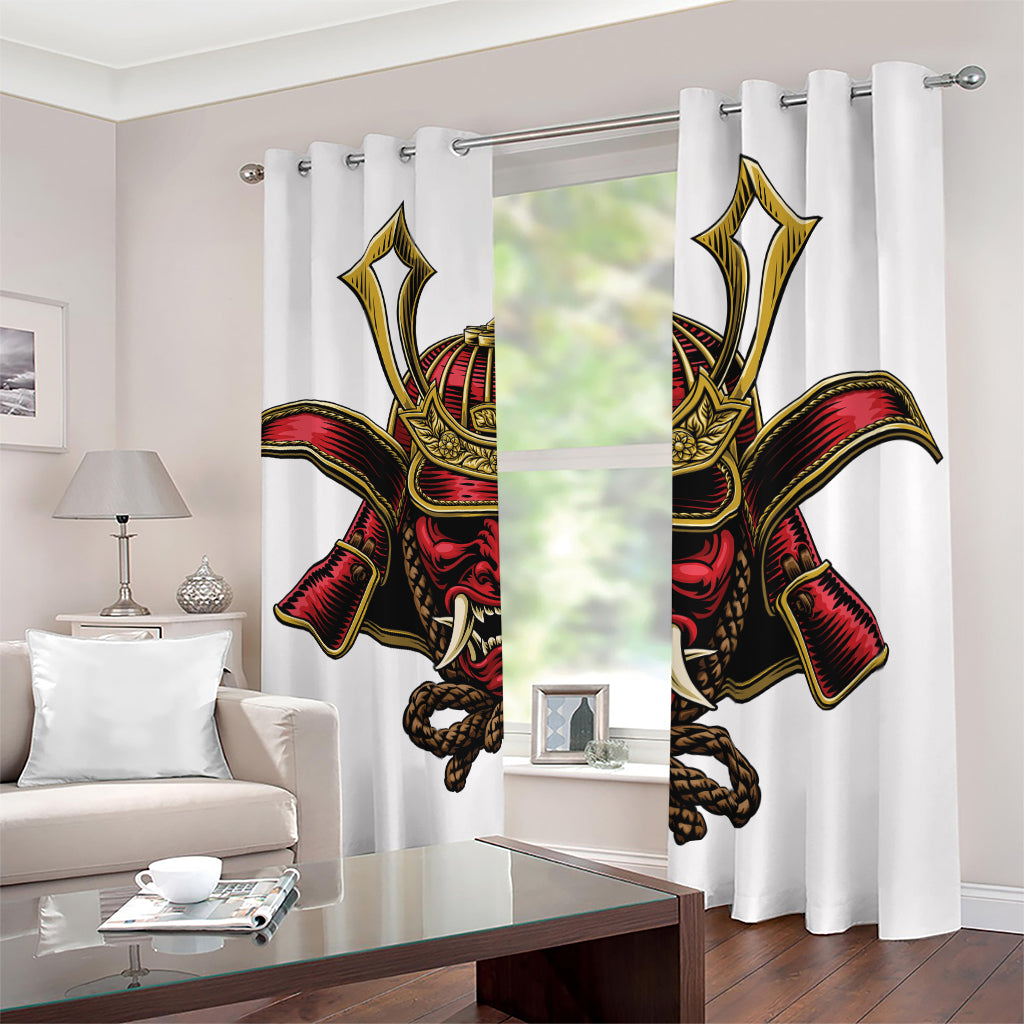 Japanese Samurai Helmet Print Blackout Grommet Curtains