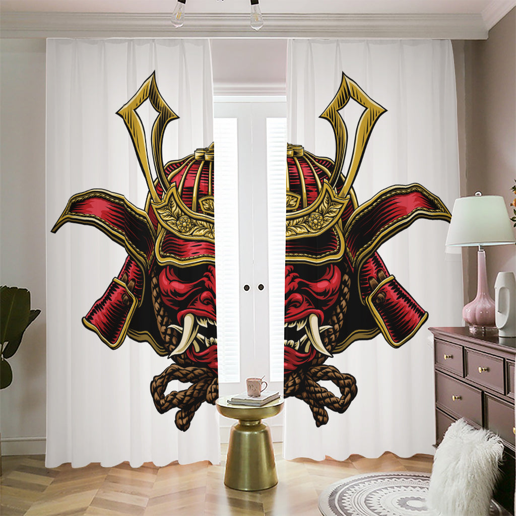 Japanese Samurai Helmet Print Blackout Pencil Pleat Curtains