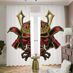 Japanese Samurai Helmet Print Blackout Pencil Pleat Curtains