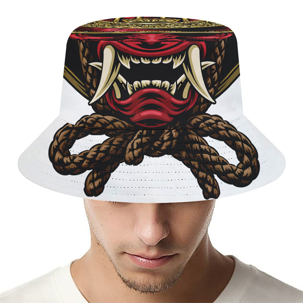 Japanese Samurai Helmet Print Bucket Hat