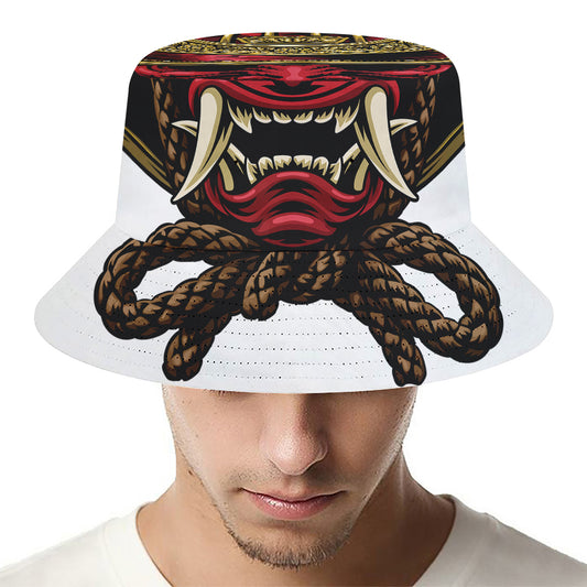 Japanese Samurai Helmet Print Bucket Hat