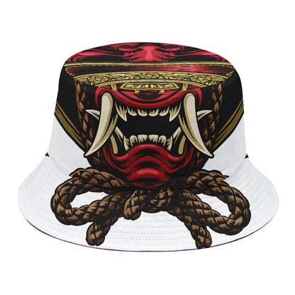 Japanese Samurai Helmet Print Bucket Hat