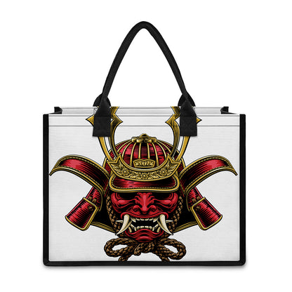 Japanese Samurai Helmet Print Canvas Tote Bag