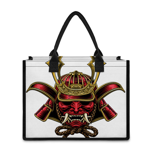 Japanese Samurai Helmet Print Canvas Tote Bag