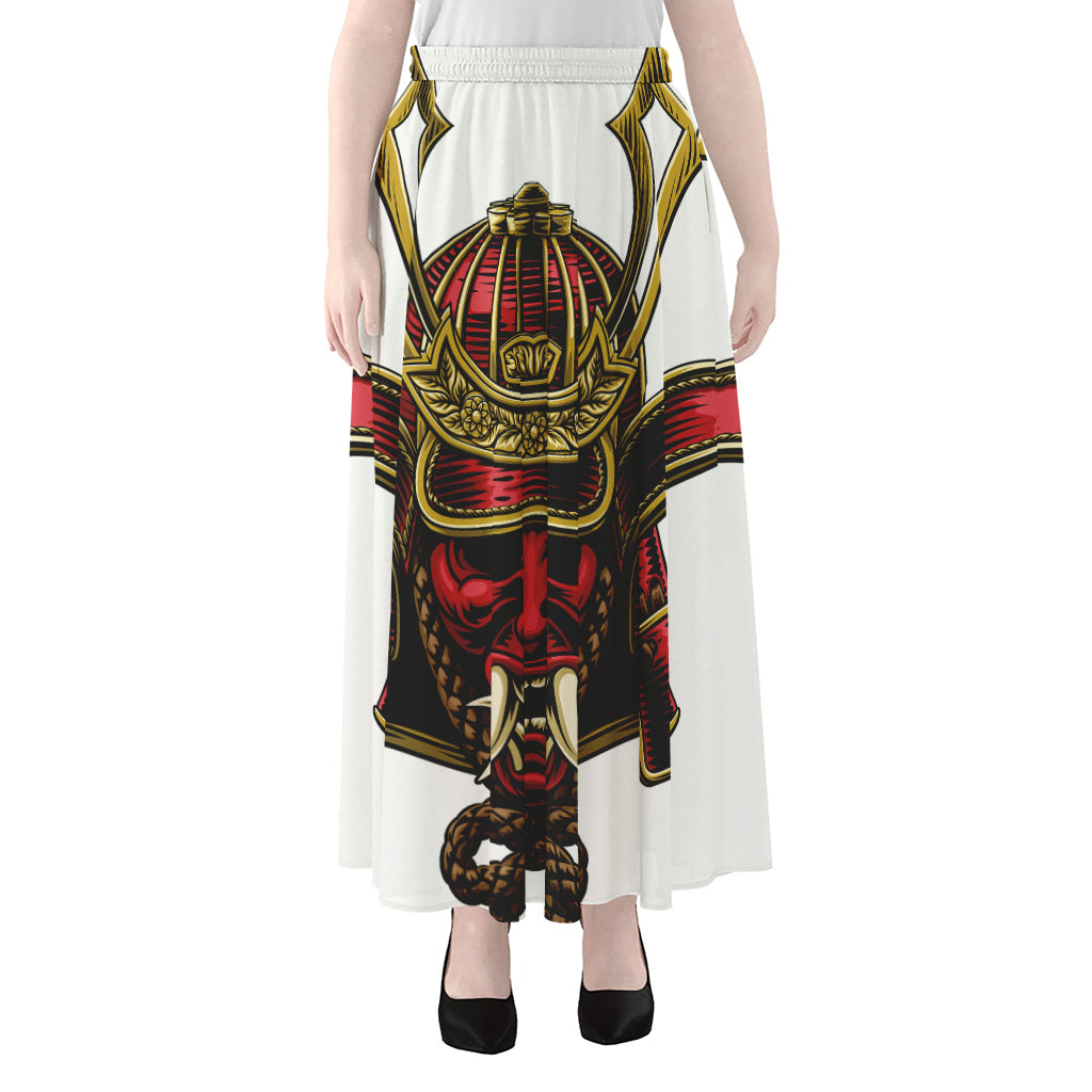 Japanese Samurai Helmet Print Chiffon Maxi Skirt