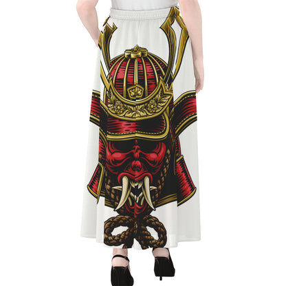Japanese Samurai Helmet Print Chiffon Maxi Skirt