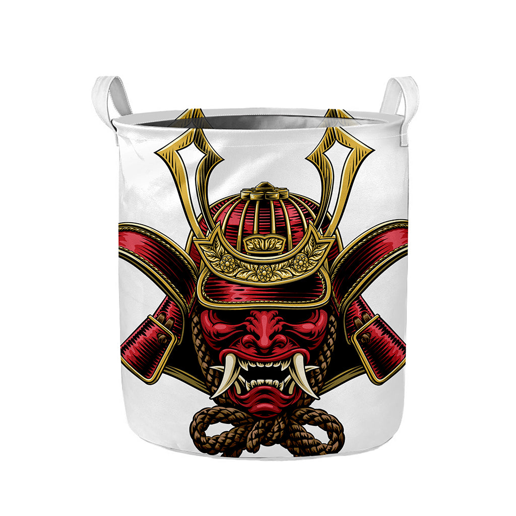 Japanese Samurai Helmet Print Collapsible Laundry Basket