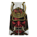 Japanese Samurai Helmet Print Cotton Front Slit Maxi Skirt