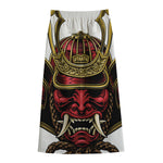 Japanese Samurai Helmet Print Cotton Front Slit Maxi Skirt