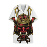 Japanese Samurai Helmet Print Cotton Hawaiian Shirt