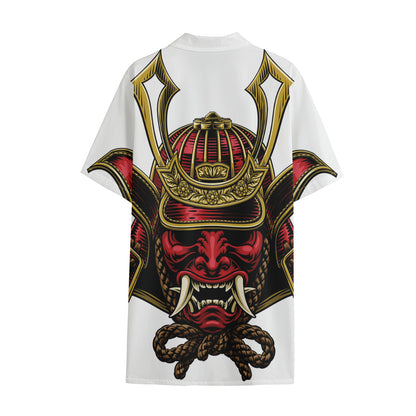 Japanese Samurai Helmet Print Cotton Hawaiian Shirt