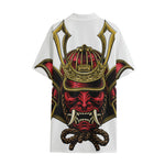 Japanese Samurai Helmet Print Cotton Hawaiian Shirt