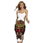 Japanese Samurai Helmet Print Cross Back Cami Dress