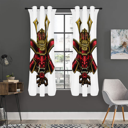 Japanese Samurai Helmet Print Curtain