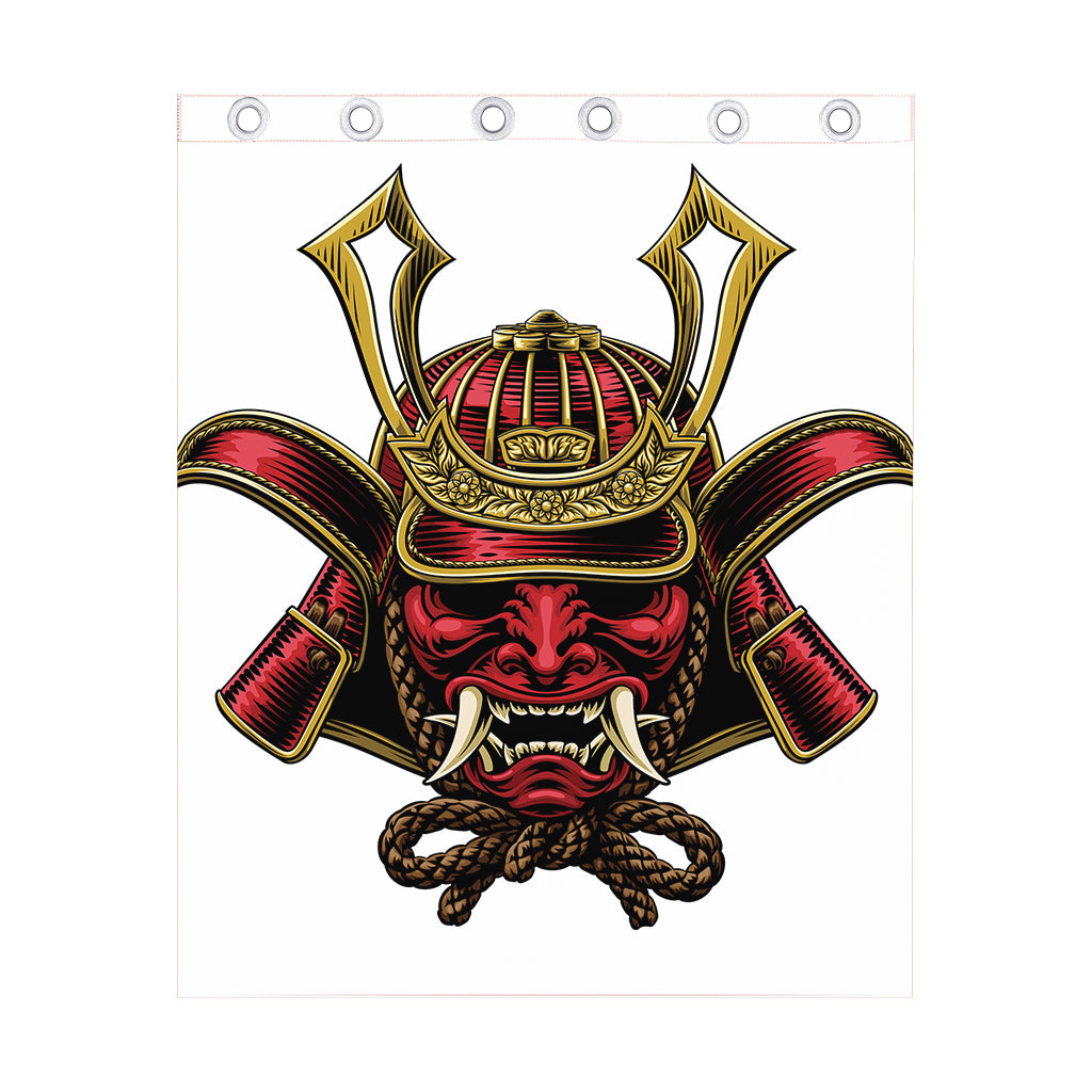 Japanese Samurai Helmet Print Curtain