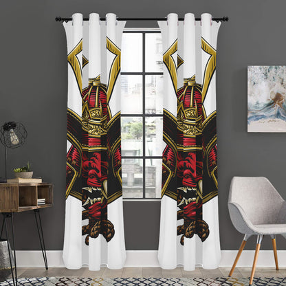 Japanese Samurai Helmet Print Curtain
